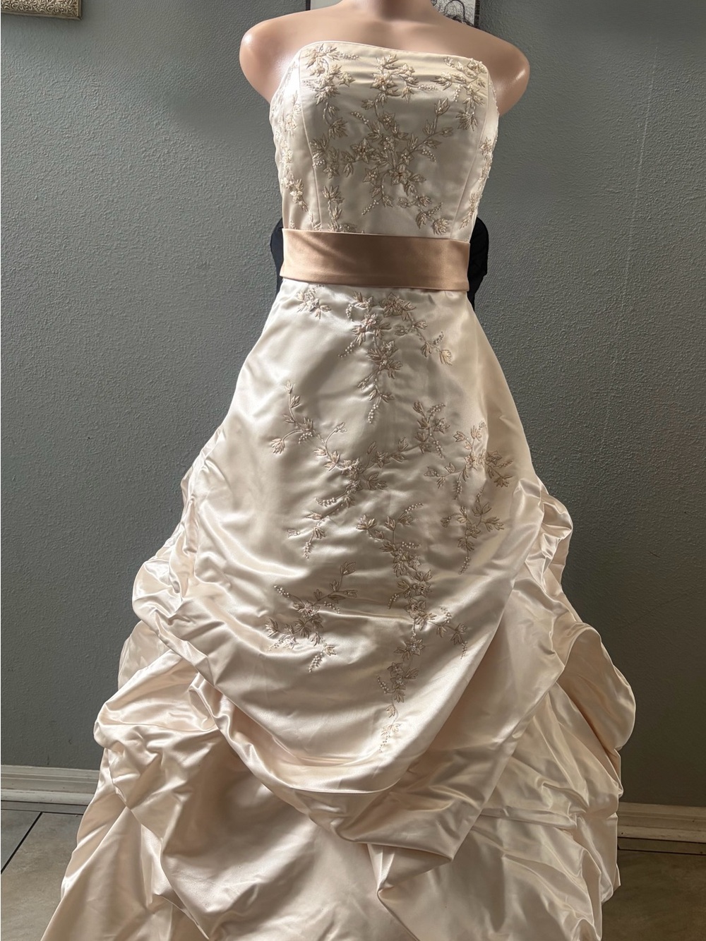 David's Bridal Champagne Bridal Gown with Satin Finish